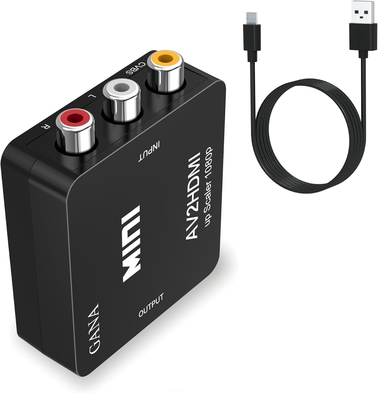 RCA to HDMI, 1080P Mini RCA Composite CVBS AV to HDMI Video Audio Converter Adapter Supporting PAL/NTSC with USB Charge Cable for PC Laptop Xbox PS4 PS3 TV STB VHS VCR Camera DVD