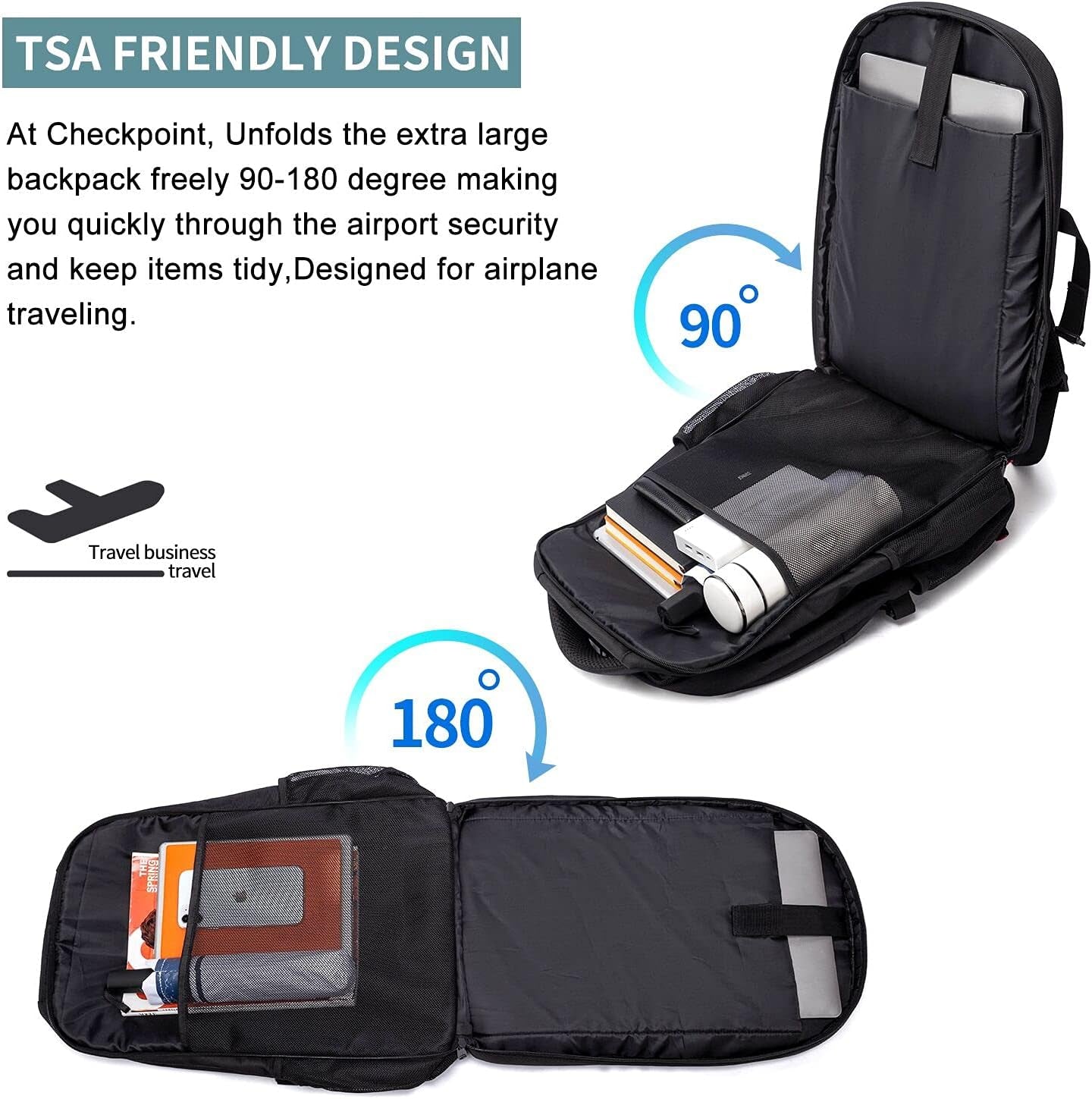 Extra Large Travel Laptop Backpack 50L,Lunch Backpack Business Work Backpack for Men Women with USB Charging Port,Water Resistant TSA Friendly Big 17.3 Inch Computer Bag College School Bookbags Black