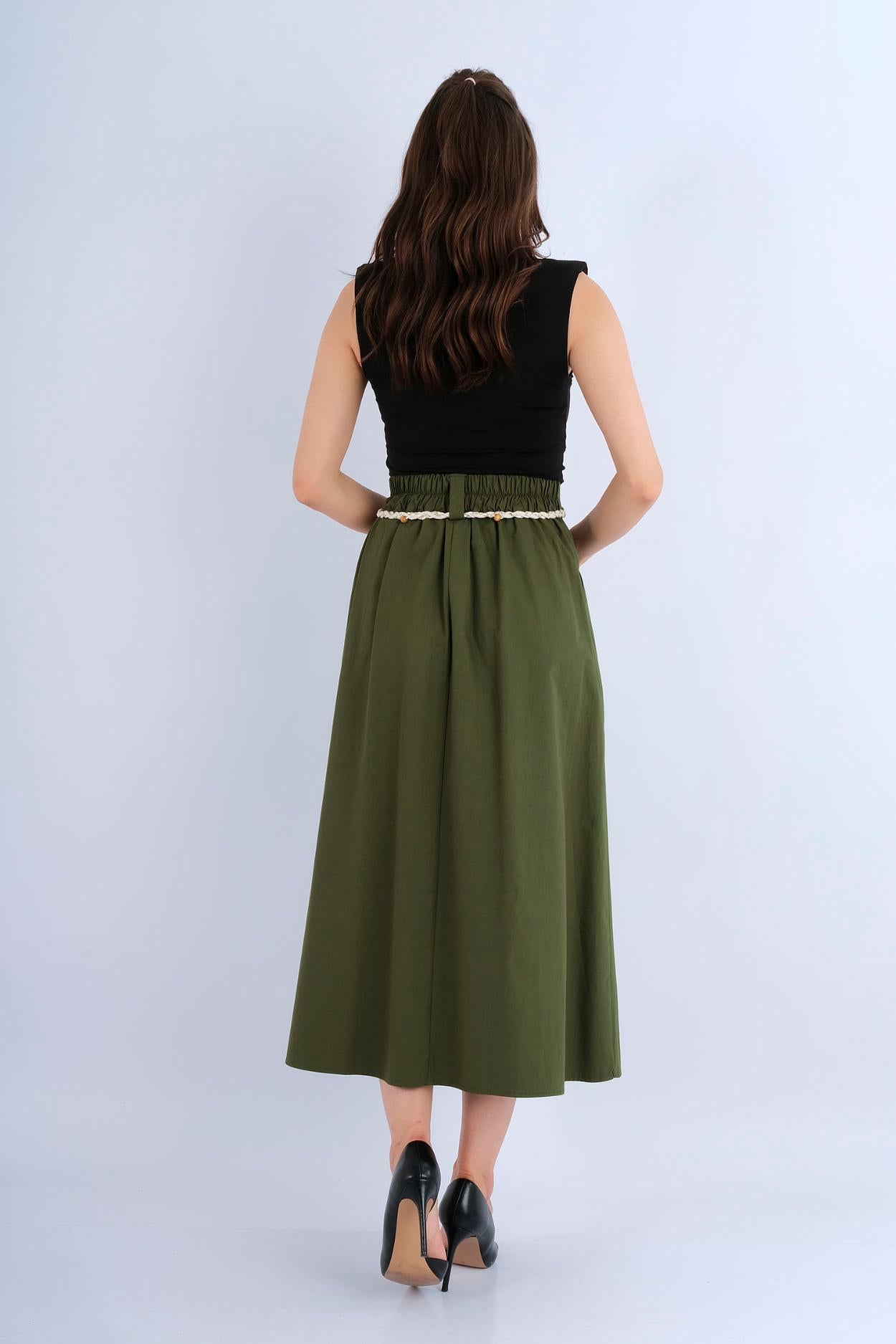 Jupe Midi Évasée Unie Taille Élastique — vue de dos