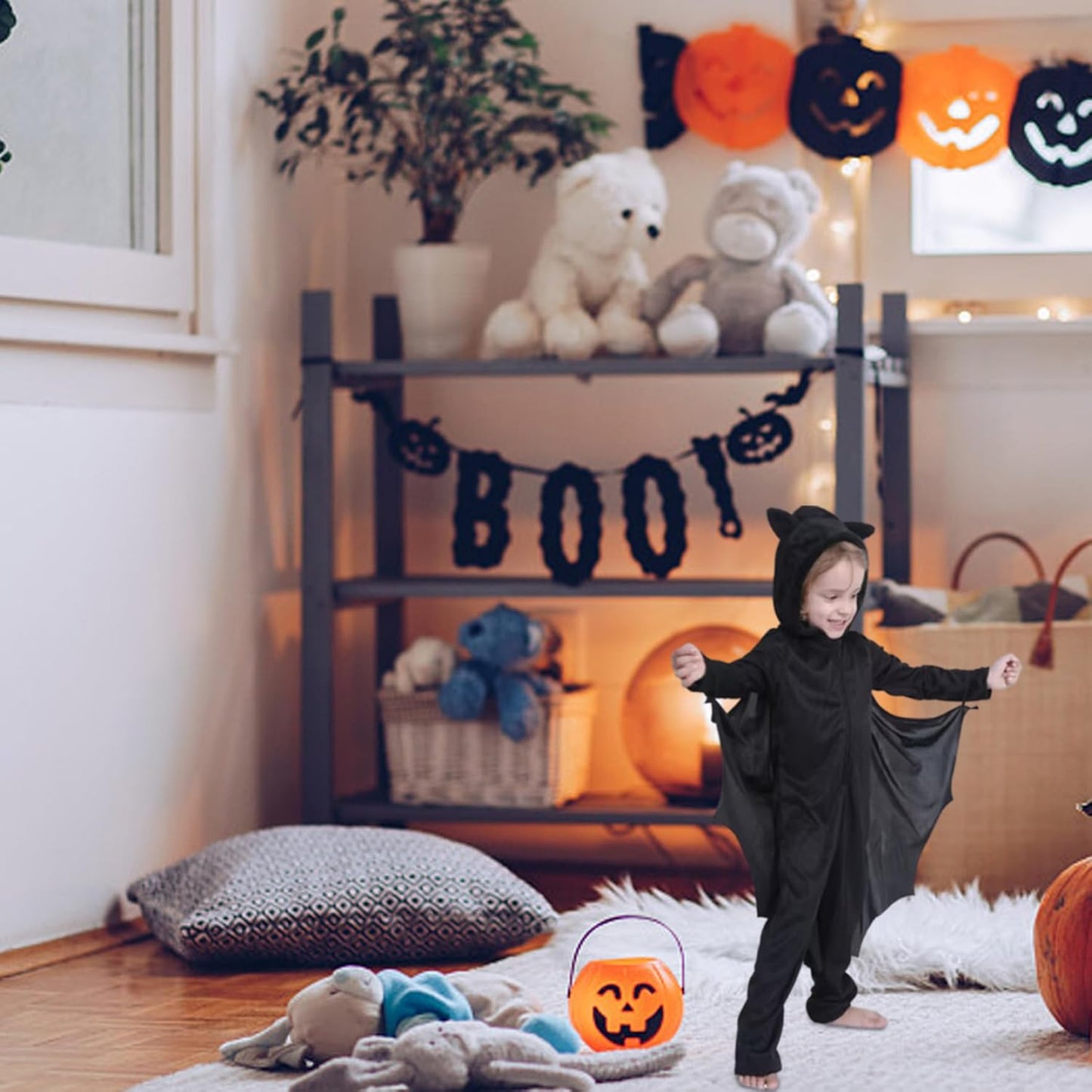 Halloween Costume Bat Costume for Kids 5-6 Years Old Costume Kids Hooded Bat Breathable Integrated Zipper Halloween Costumes