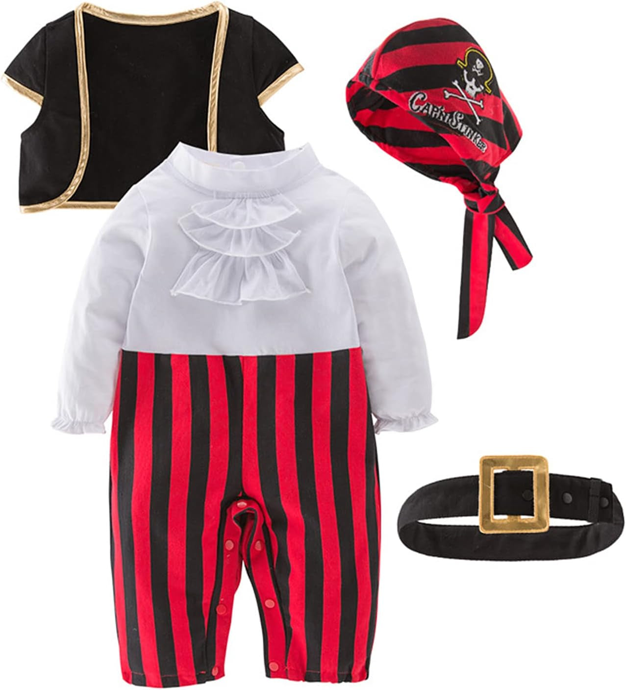 Toddler Baby Pirate Costume for Halloween Captain Stinker Infant Party Costume Set 12M-6T