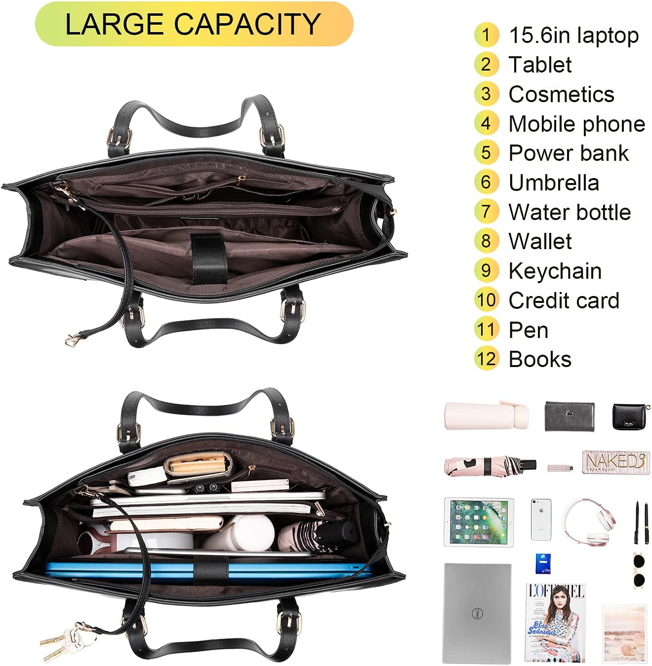 Laptop Bag for Women Computer Tote Bag Handbag Shoulder Bag Purse Business Work Briefcase Travel Bag, 15.6-Inch
