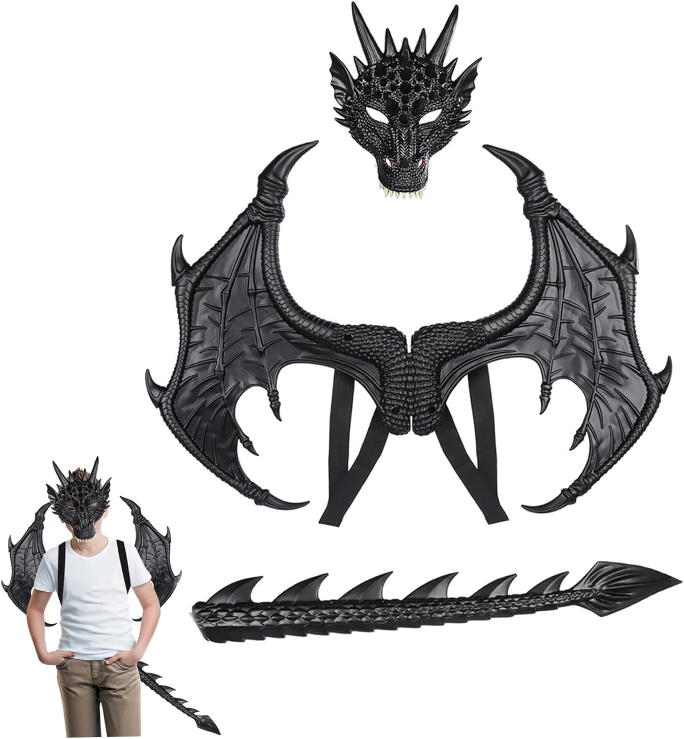 Dragon Kids Halloween Dragon Set 3PCS Face Covers Tail Cosplay Costume Photo Props Red
