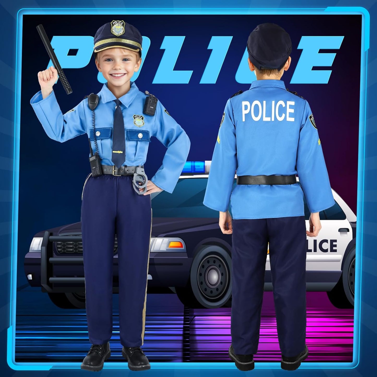 Police Costume for Kids, Kids Police Officer Costume for Boys with Police Accessories, Halloween Costumes for Boys Girls 3-12
