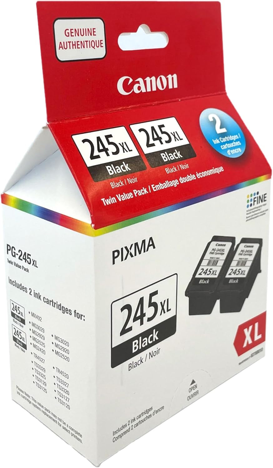 Genuine PG-245XL HIGH Yield Twin Ink Cartridge Value Pack, Black, 2-Pack