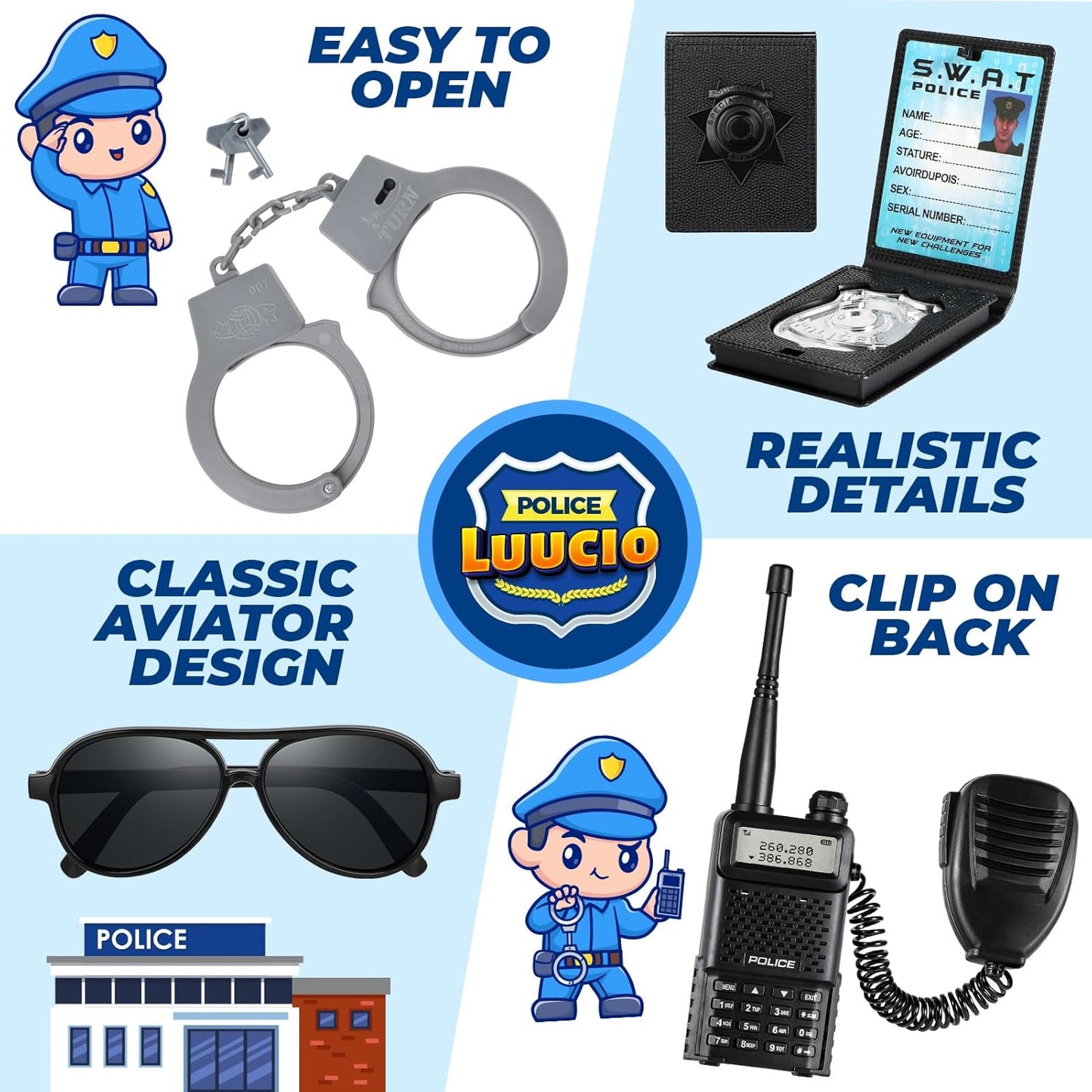Police Costume for Kids, Kids Police Officer Costume for Boys with Police Accessories, Halloween Costumes for Boys Girls 3-12