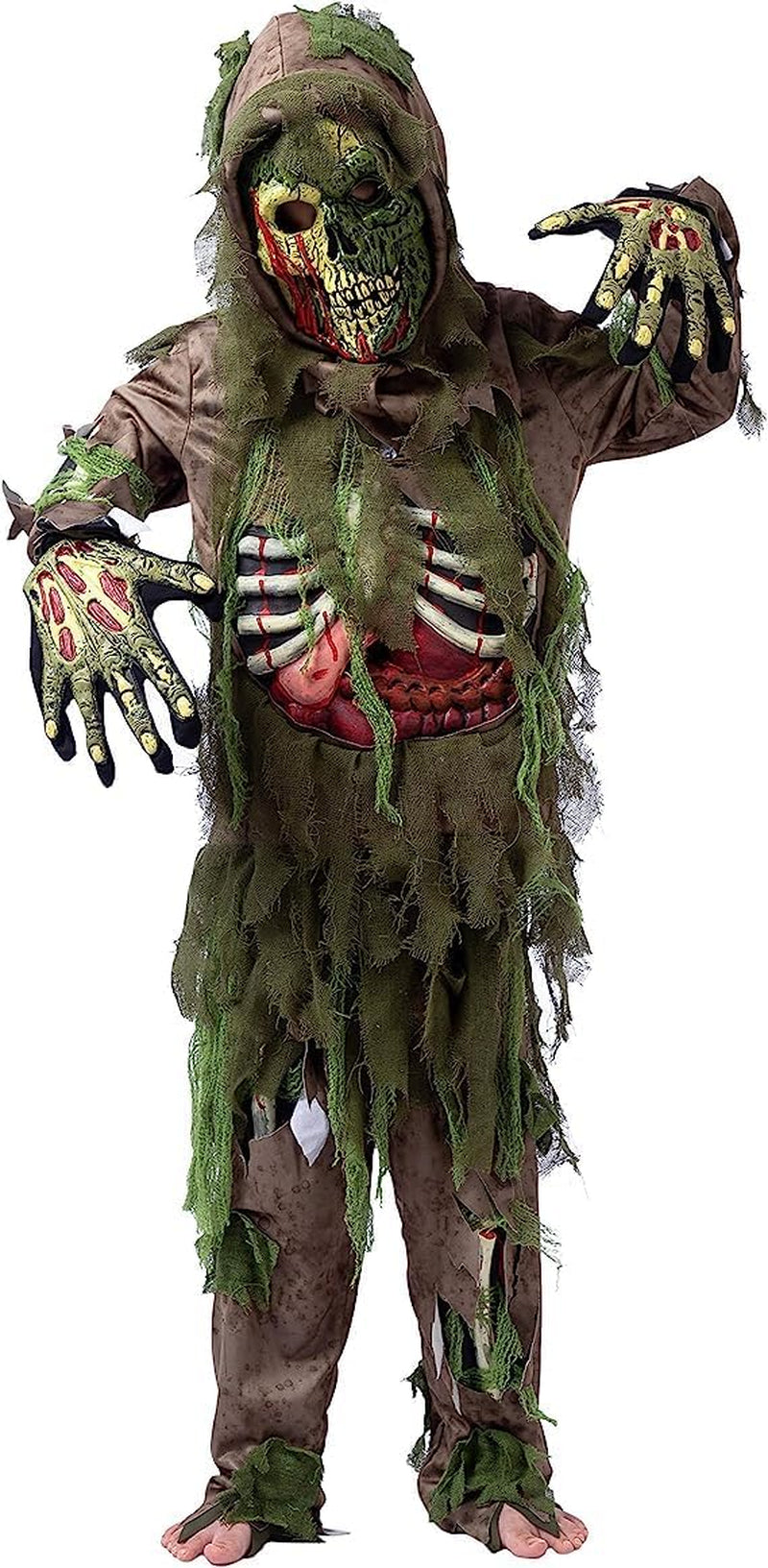 Swamp Deluxe Skeleton Living Dead Zombie Costume for Halloween Kids Monster Role-Playing