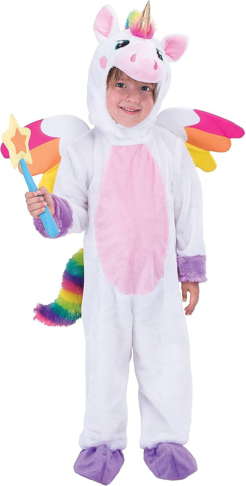 Unicorn Costume, Jumpsuit with Wings and Star Wand for Kids Halloween Dress up Party
