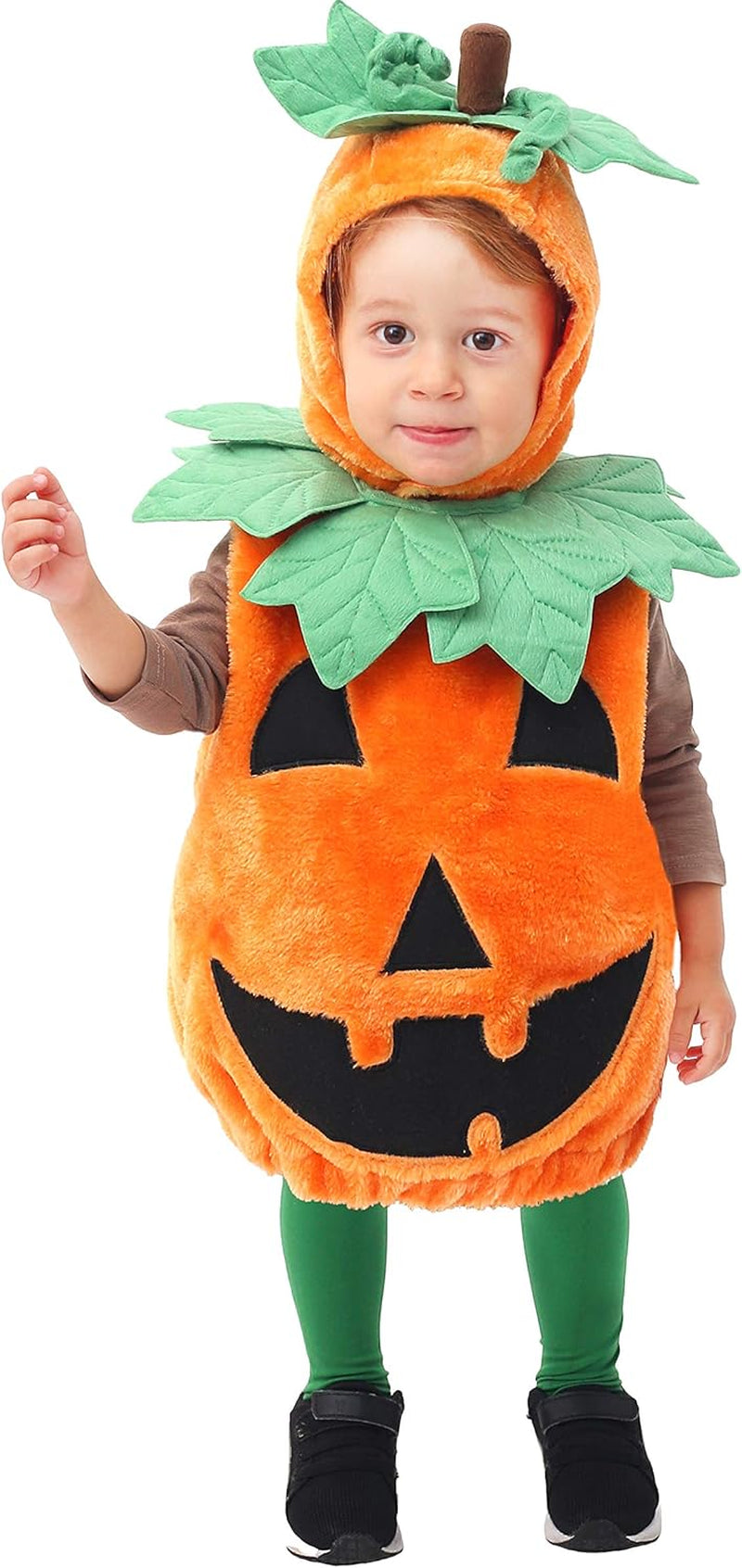 Halloween Pumpkin Costume with Green Leaves for Toddler, Kids Halloween Dress up Party
