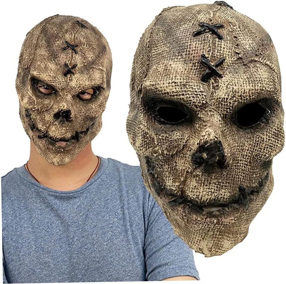 Ghostface Mask, Unisex Retro Old Scary Skull Halloween Mask Cosplay Horrible Head Full Face Latex Helmet Creepy Costume Prop