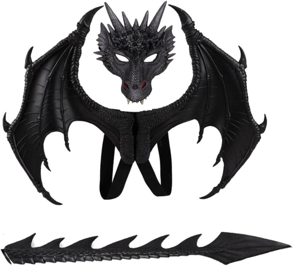 Dragon Kids Halloween Dragon Set 3PCS Face Covers Tail Cosplay Costume Photo Props Red