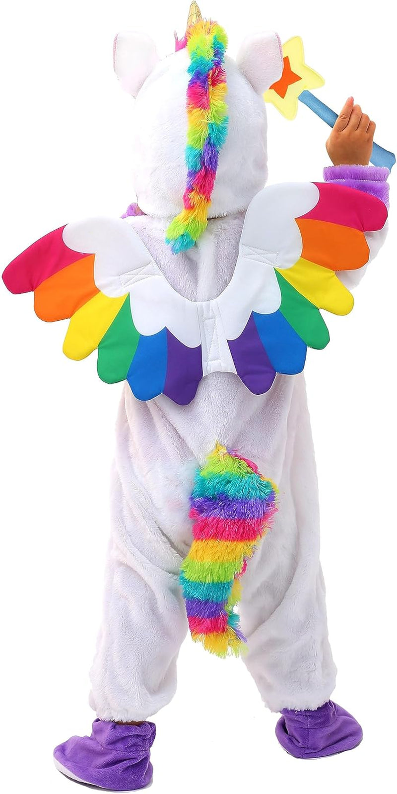 Unicorn Costume, Jumpsuit with Wings and Star Wand for Kids Halloween Dress up Party