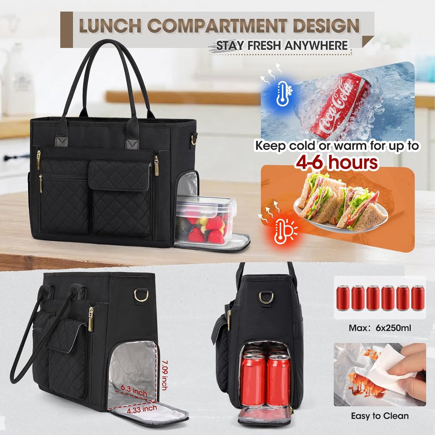 Teacher Tote Bag with Lunch Compartment 15.6 Inch Laptop Bag for Women Large Work Bags Nurse Bag Laptop Briefcase