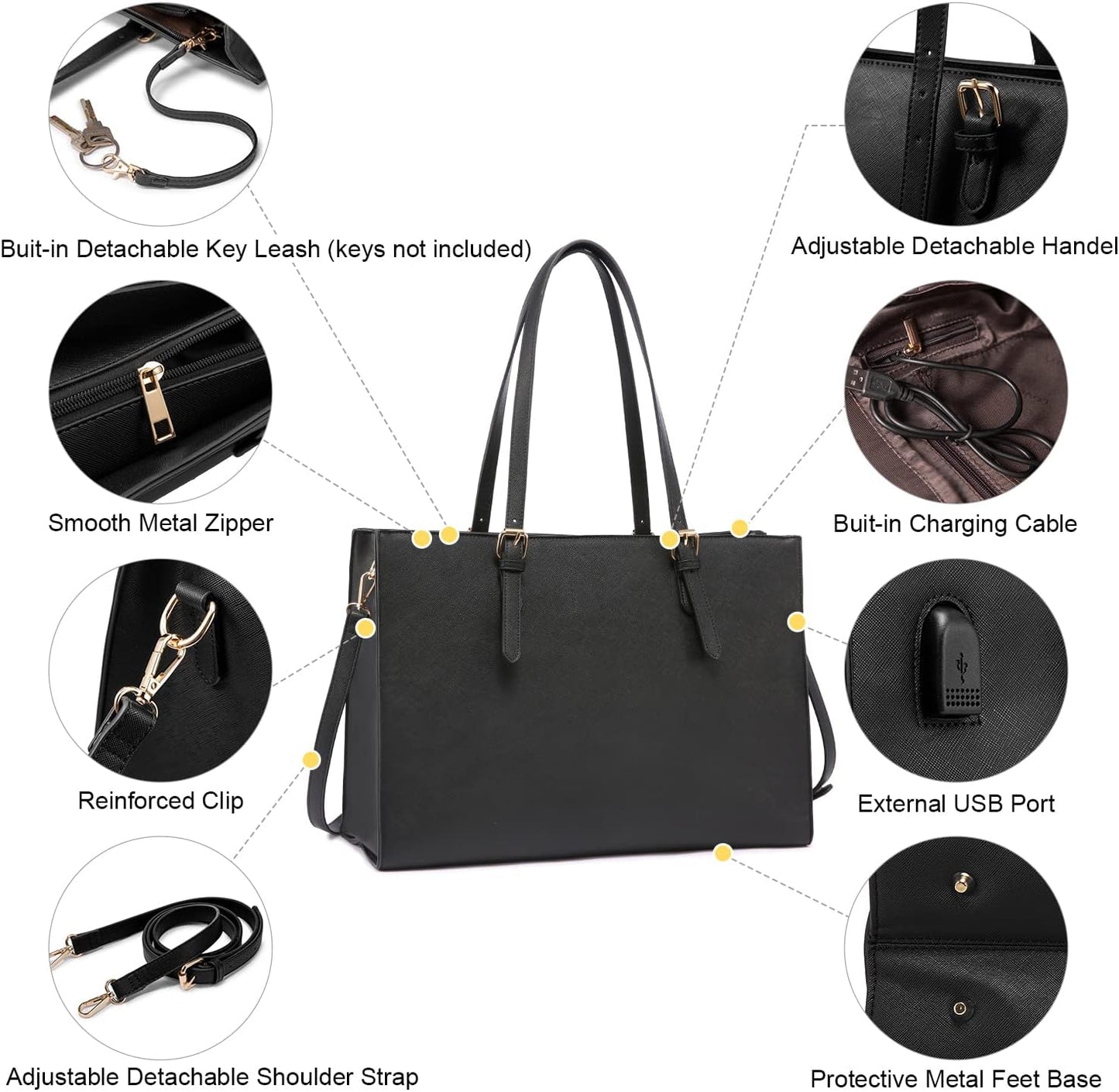 Laptop Bag for Women Computer Tote Bag Handbag Shoulder Bag Purse Business Work Briefcase Travel Bag, 15.6-Inch