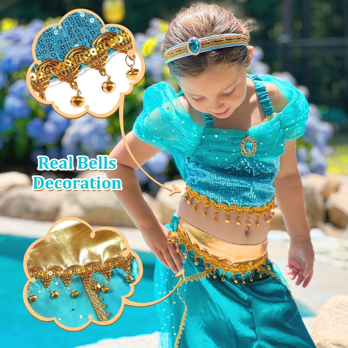 Princess Costume for Girls Kids Arabian Princess Fancy Dress up for Halloween Birthday Cosplay Party Carnival