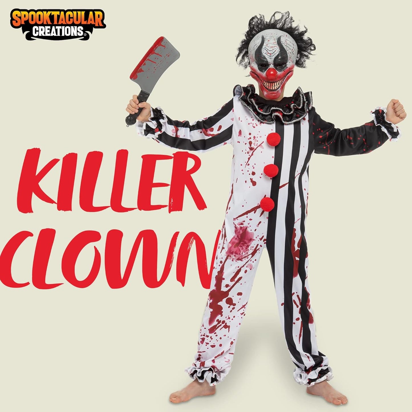 Halloween Boy Bleeding Killer Clown Costume, Horror Slasher Clown Costume