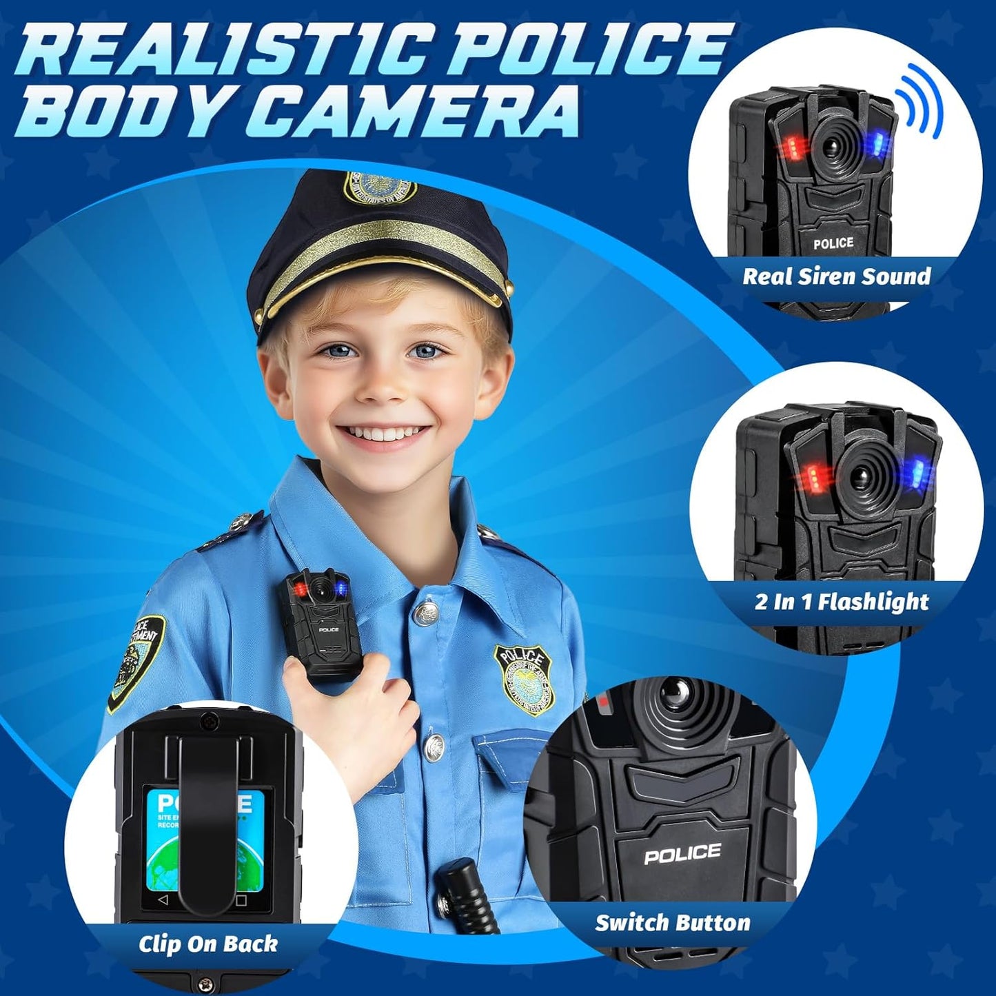 Police Costume for Kids, Kids Police Officer Costume for Boys with Police Accessories, Halloween Costumes for Boys Girls 3-12