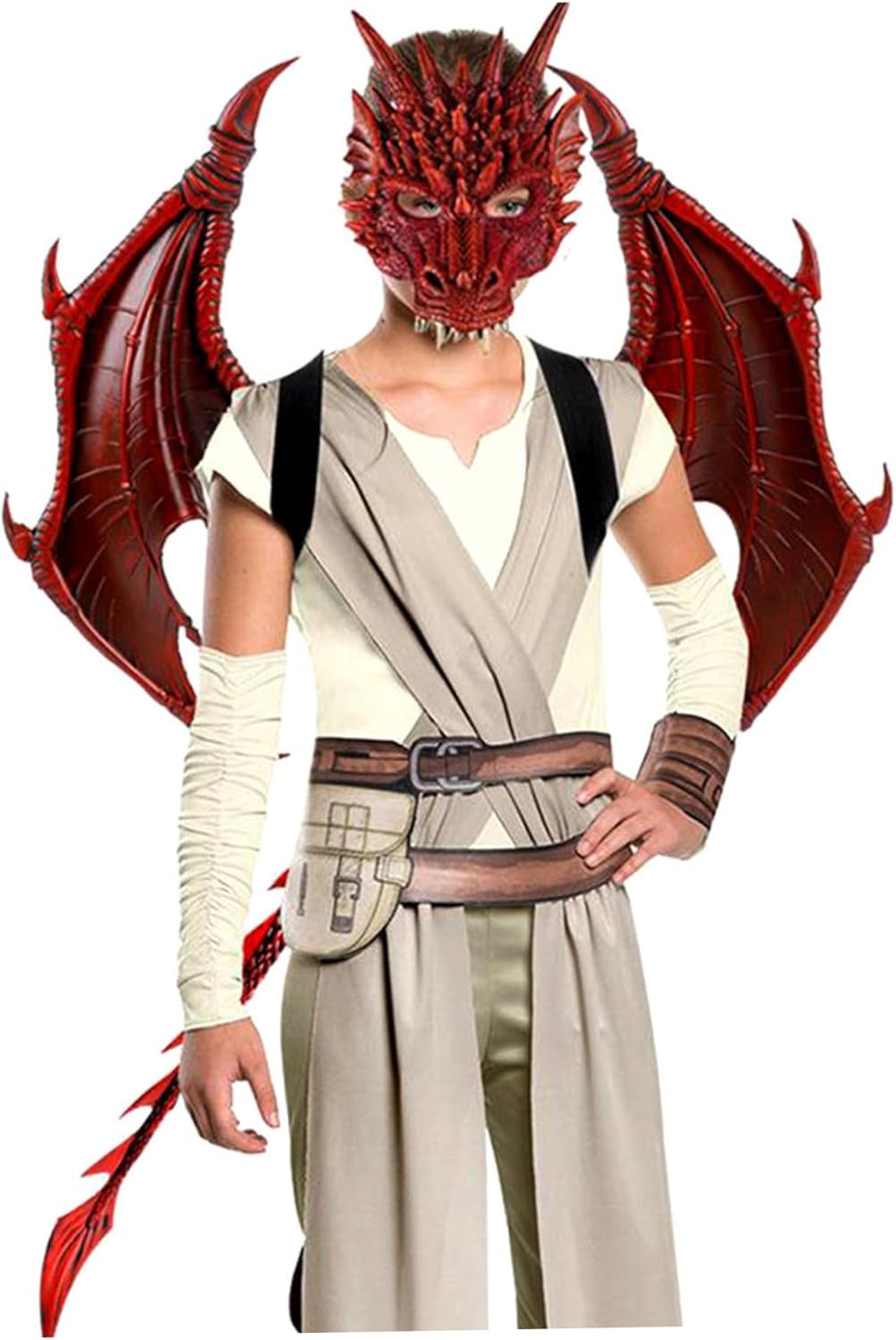 Dragon Kids Halloween Dragon Set 3PCS Face Covers Tail Cosplay Costume Photo Props Red