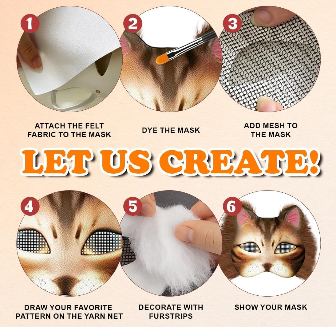 Therian Mask Kit, Cat Mask, Costume Furry Masks DIY, Animal Arts Crafts Kit, for Halloween Cosplay Party Interaction