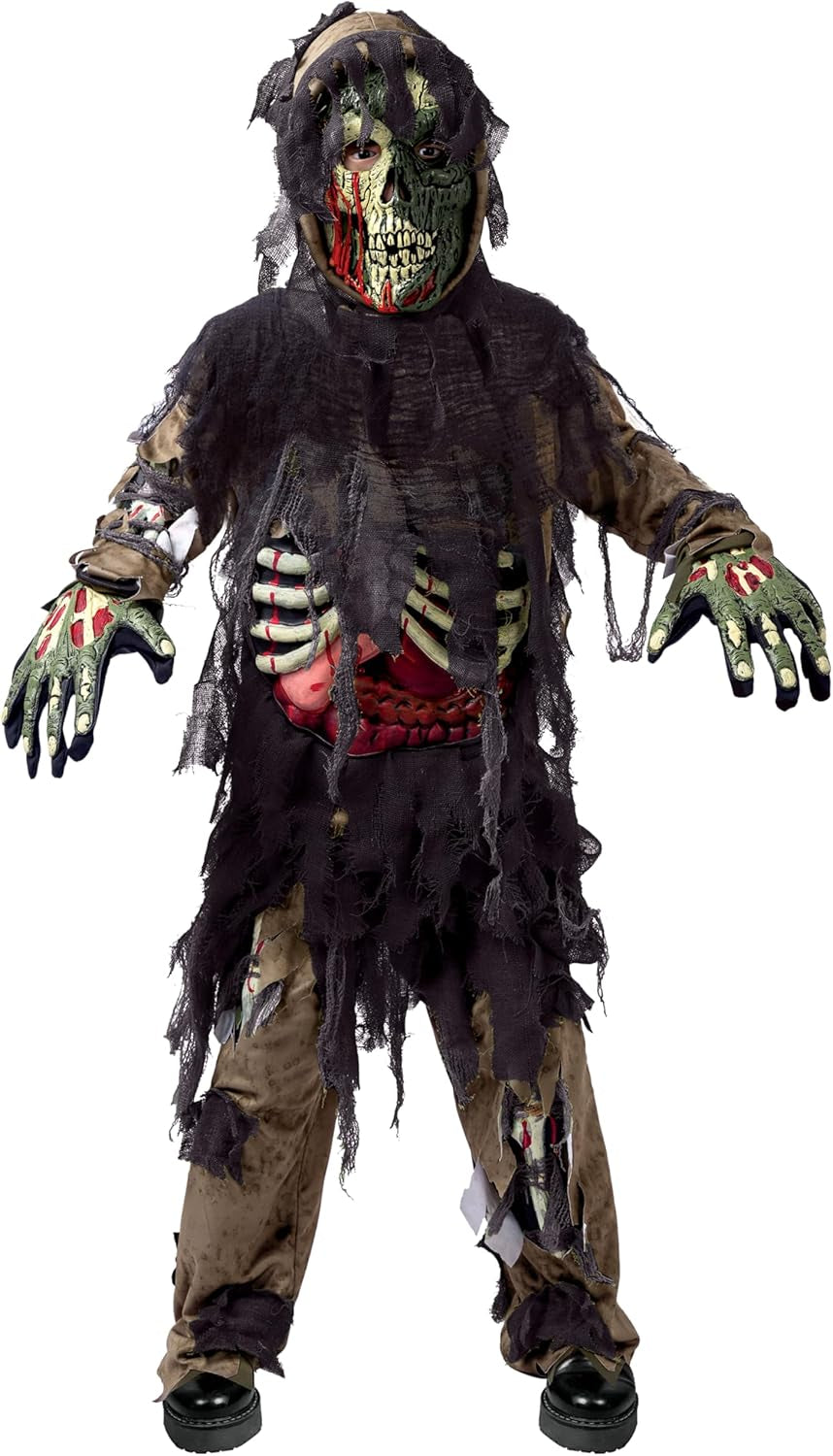Swamp Deluxe Skeleton Living Dead Zombie Costume for Halloween Kids Monster Role-Playing