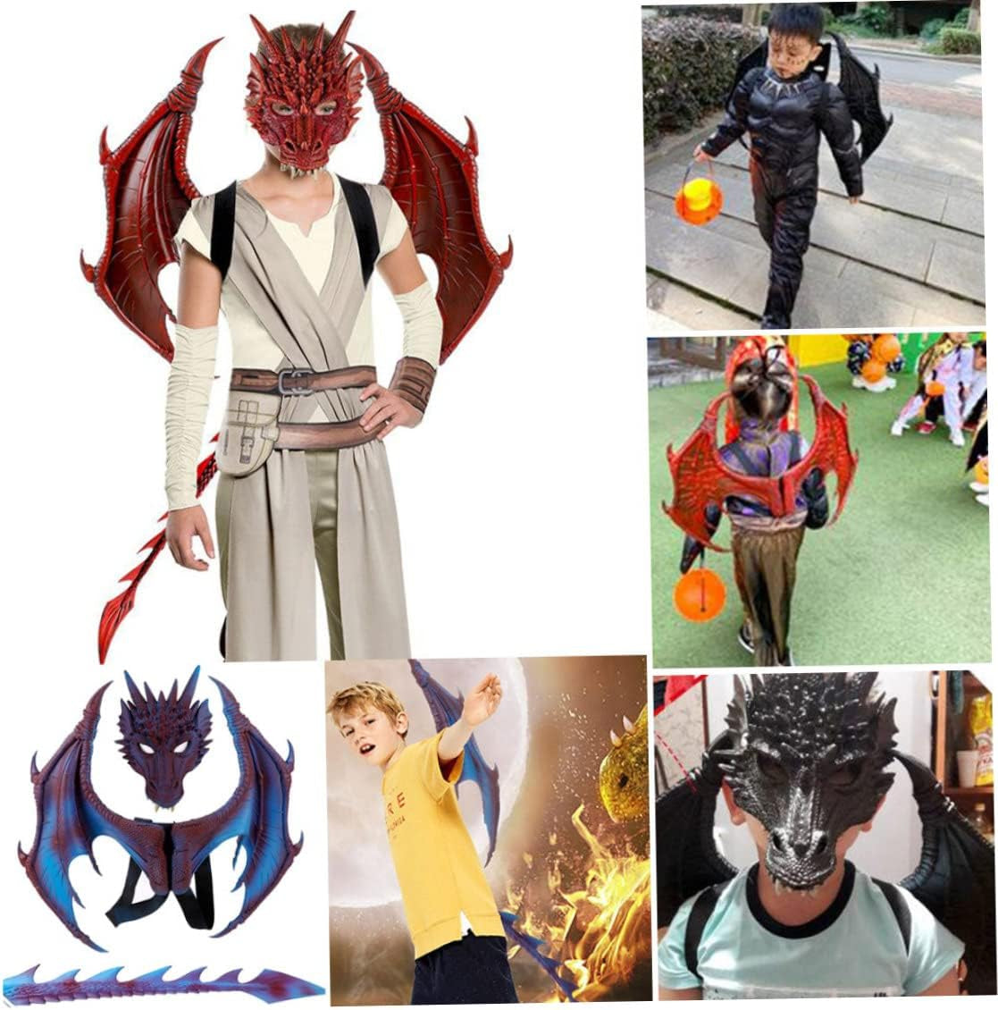 Dragon Kids Halloween Dragon Set 3PCS Face Covers Tail Cosplay Costume Photo Props Red