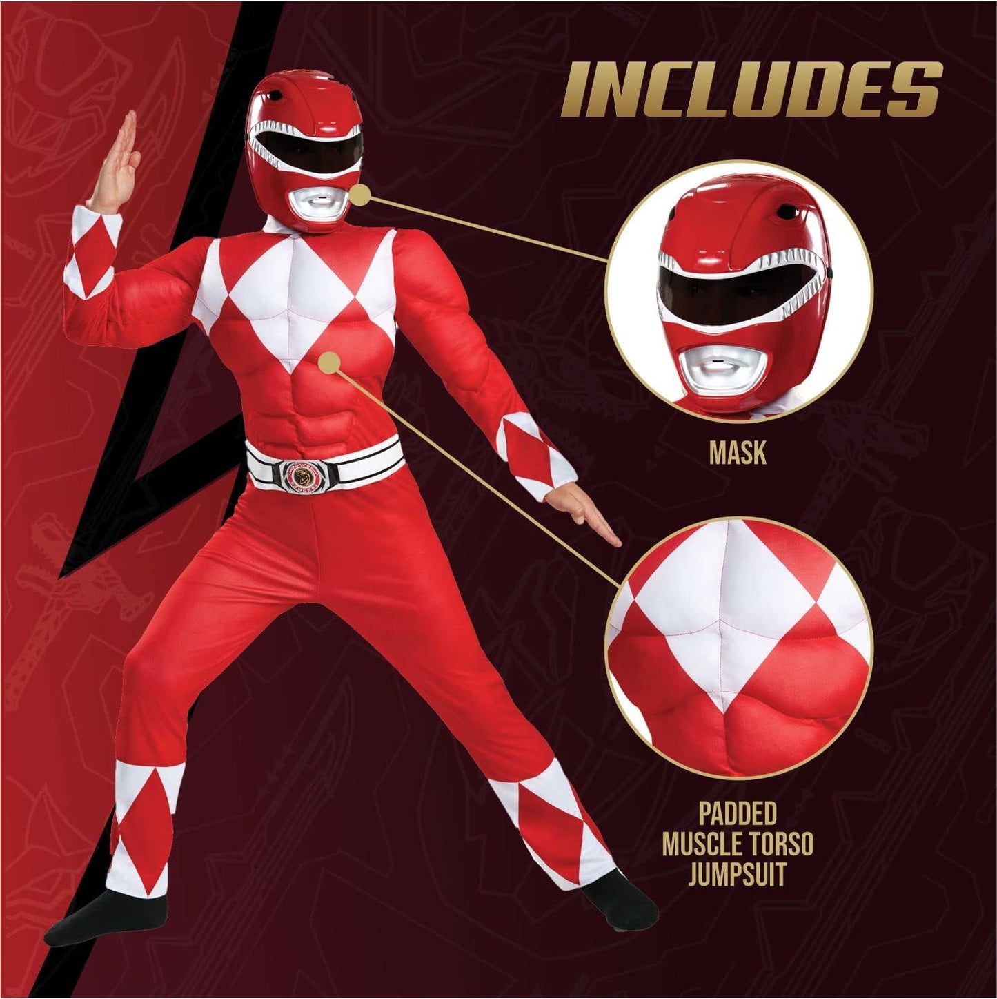Ranger Classic Muscle Child Costume, Red, Size/(4-6)