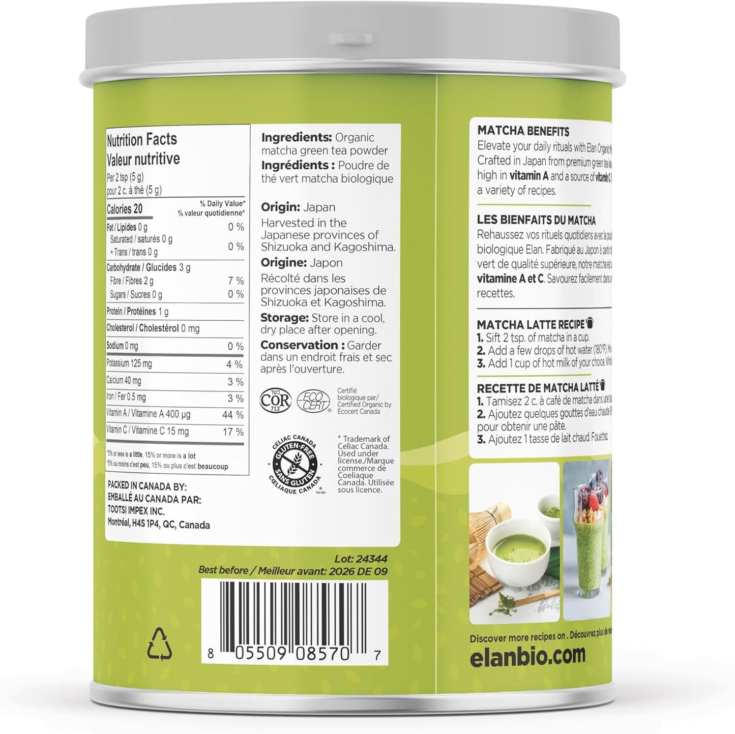 Organic Japanese Matcha Green Tea Powder, Non-Gmo, Vegan, Gluten-Free, Kosher 250G