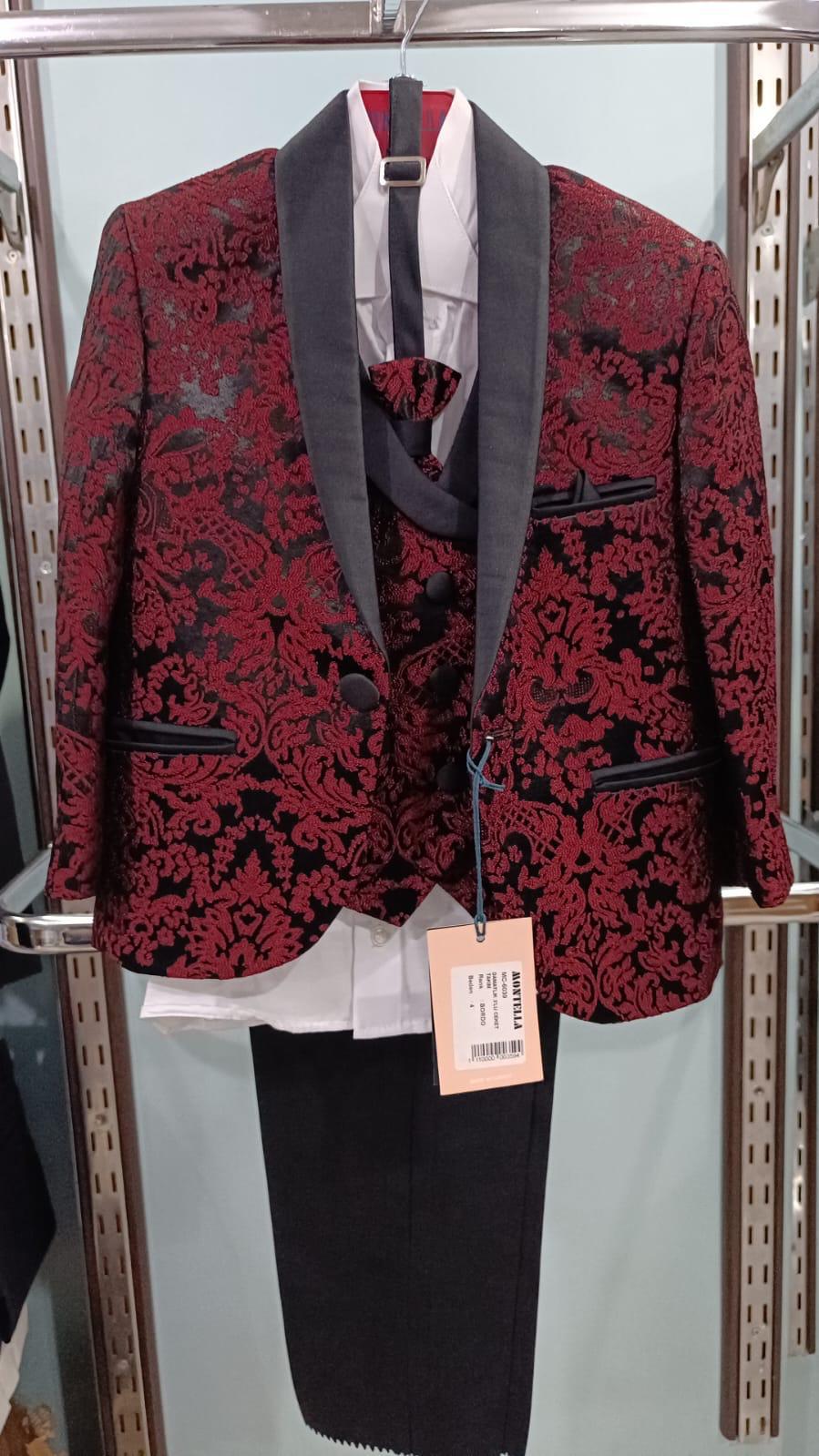 🧒 Costume de cérémonie pour enfant – Élégance florale rouge et noire - EEGT
