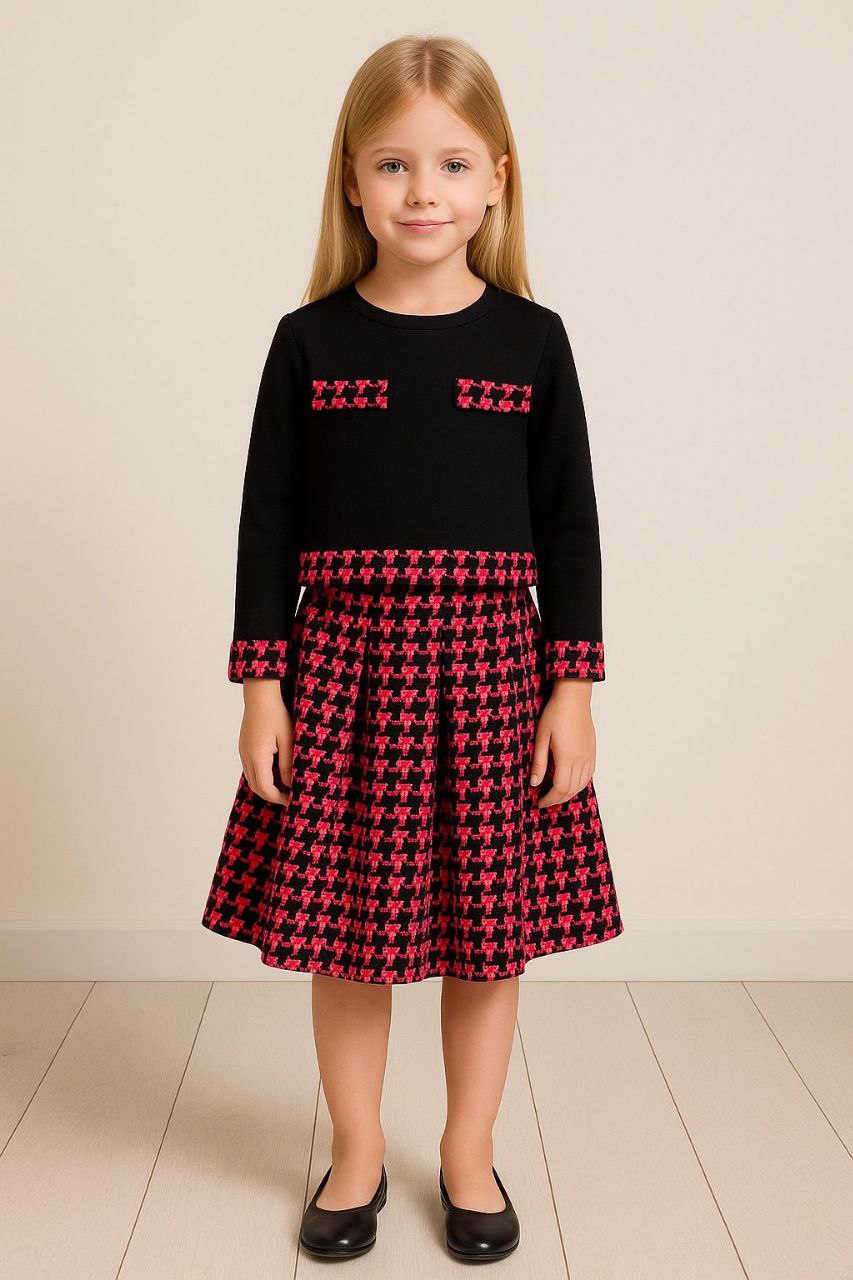 Robe noire à motif pied-de-poule - REFT