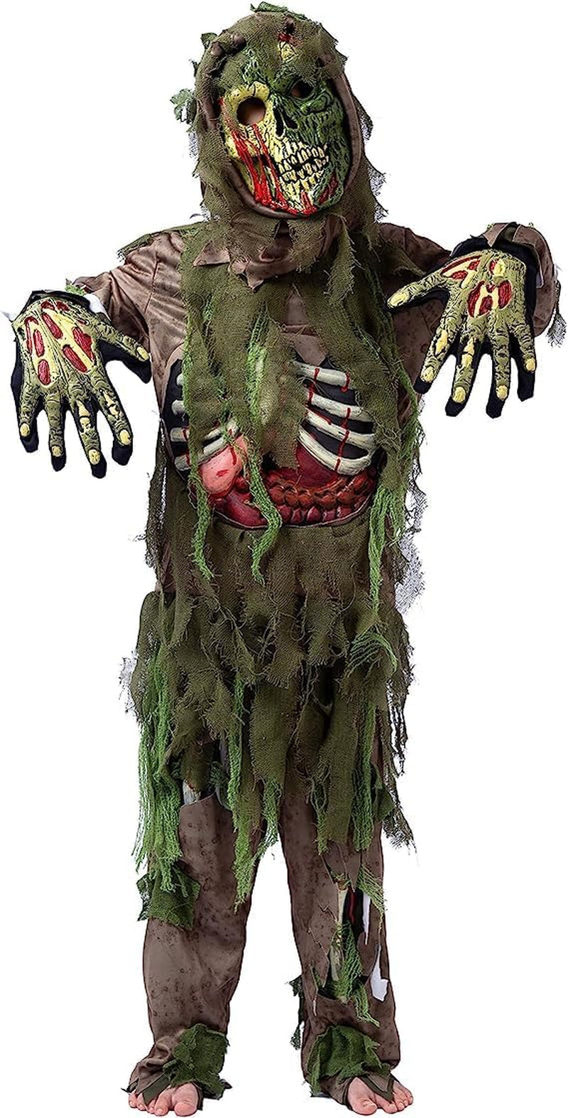 Swamp Deluxe Skeleton Living Dead Zombie Costume for Halloween Kids Monster Role-Playing