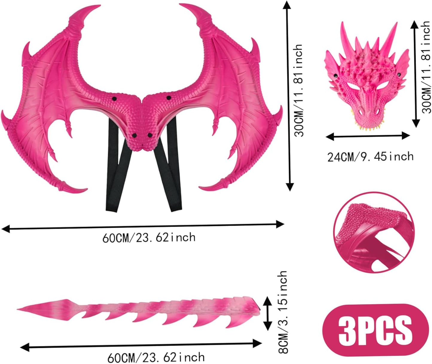 Dragon Kids Halloween Dragon Set 3PCS Face Covers Tail Cosplay Costume Photo Props Red