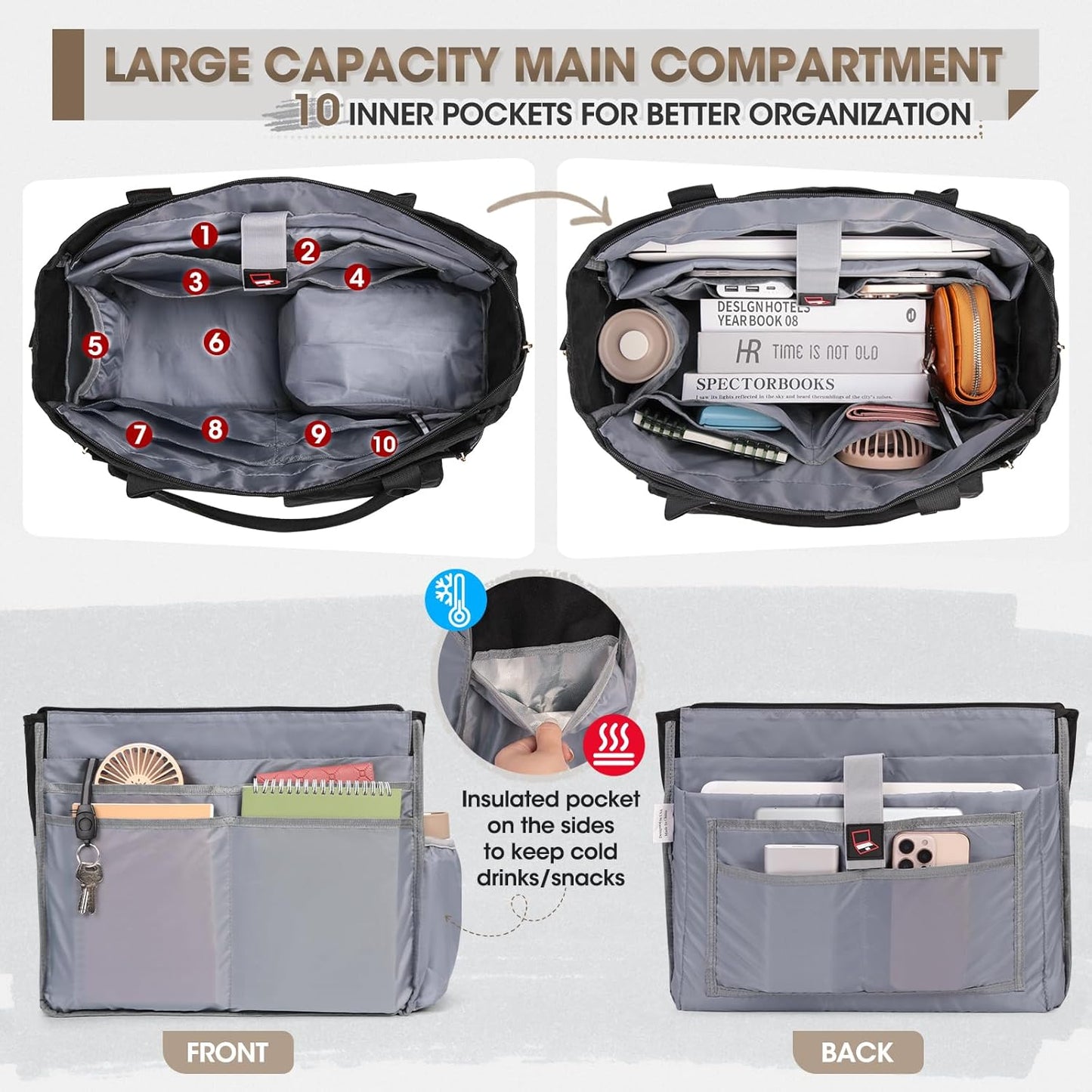 Teacher Tote Bag with Lunch Compartment 15.6 Inch Laptop Bag for Women Large Work Bags Nurse Bag Laptop Briefcase