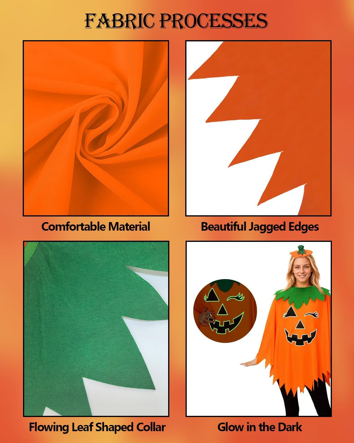 Pumpkin Costume Women,4Pcs Pumpkin Poncho with Headband and Candy Bag for Halloween Costume (Orange, Adult)