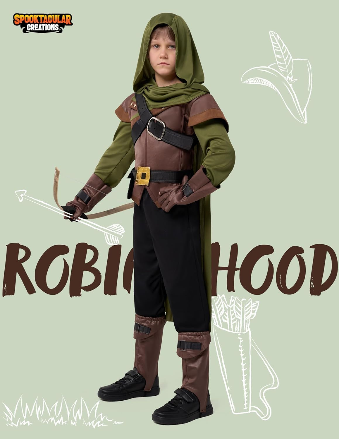 Boys Robin Hood Costume, Toddler Child Green Robin Outfit Set for Kids Halloween Dress up Parties