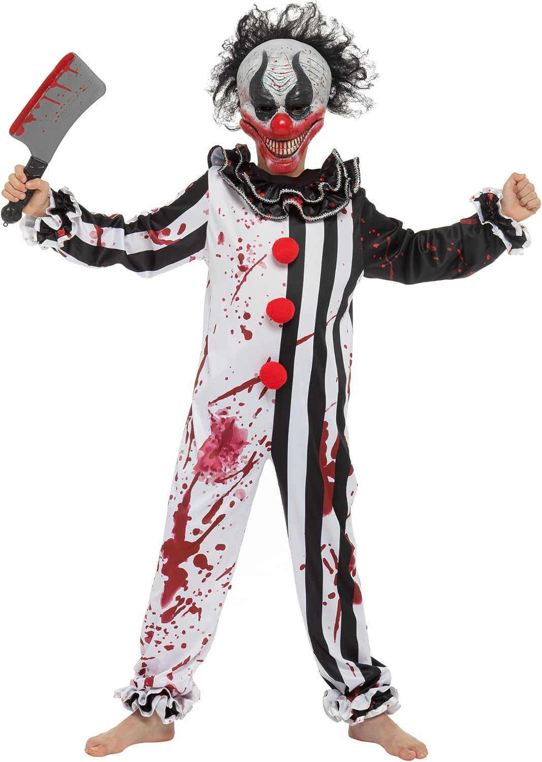 Halloween Boy Bleeding Killer Clown Costume, Horror Slasher Clown Costume