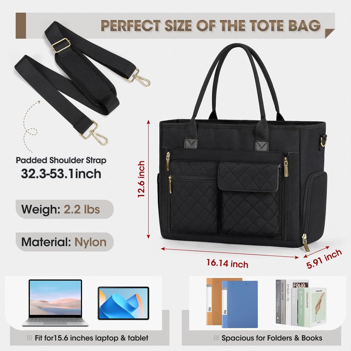 Teacher Tote Bag with Lunch Compartment 15.6 Inch Laptop Bag for Women Large Work Bags Nurse Bag Laptop Briefcase