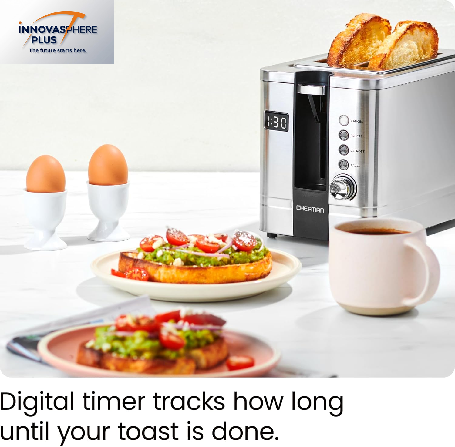 2-Slice Digital Toaster, Pop-Up, Stainless Steel, Extra-Wide Slots for Bagels, Defrost, Reheat, Cancel Functions, Removable Crumb Tray, Stainless Steel - Digital