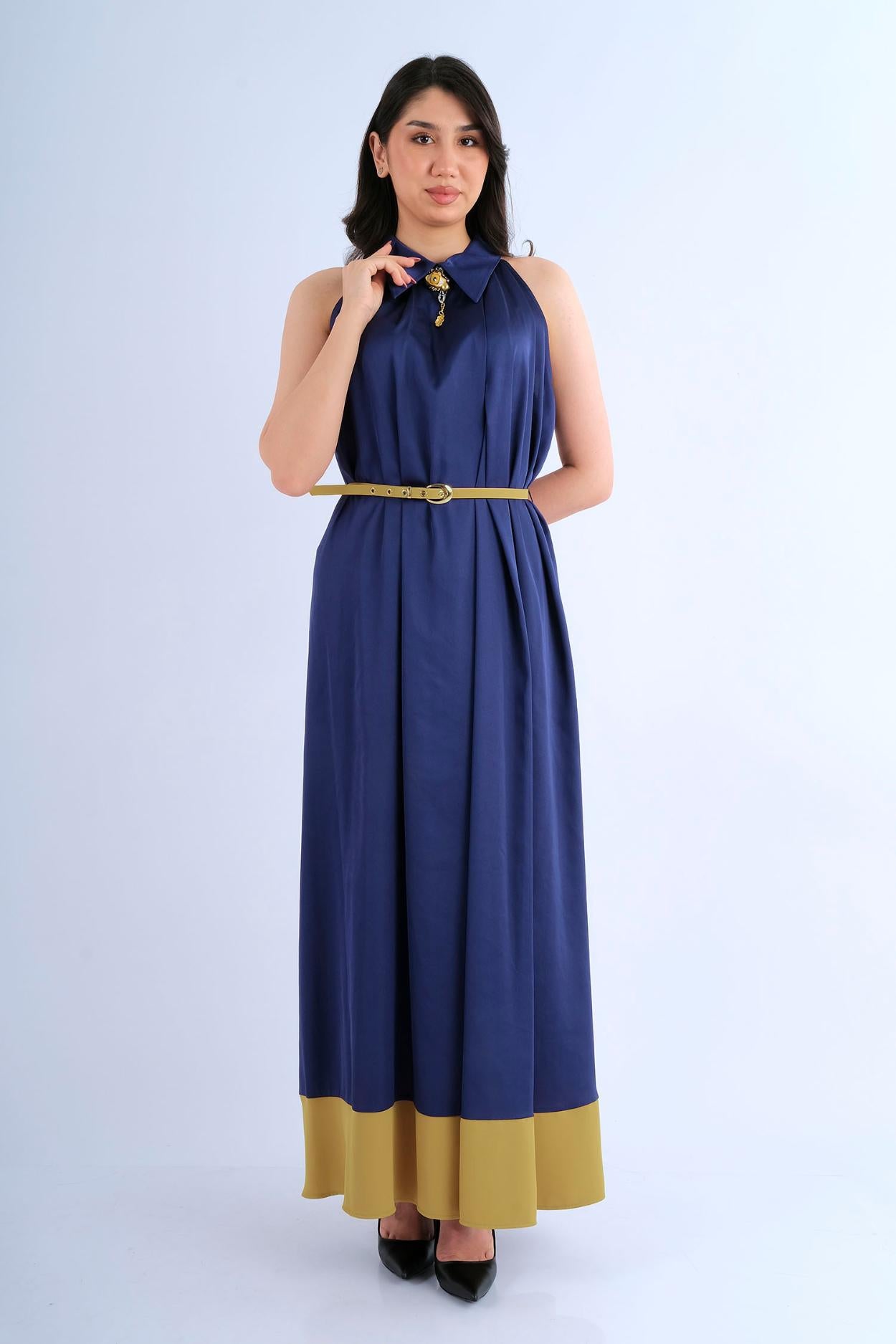 Robe Céleste bleue épaules dénudées - vue de face