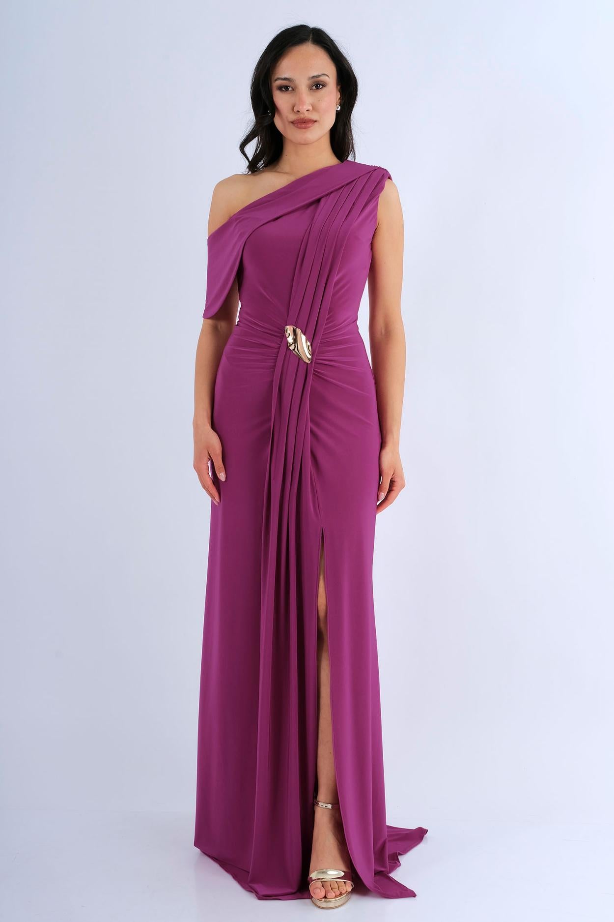 Robe longue épaule drapée sirène - vue dos