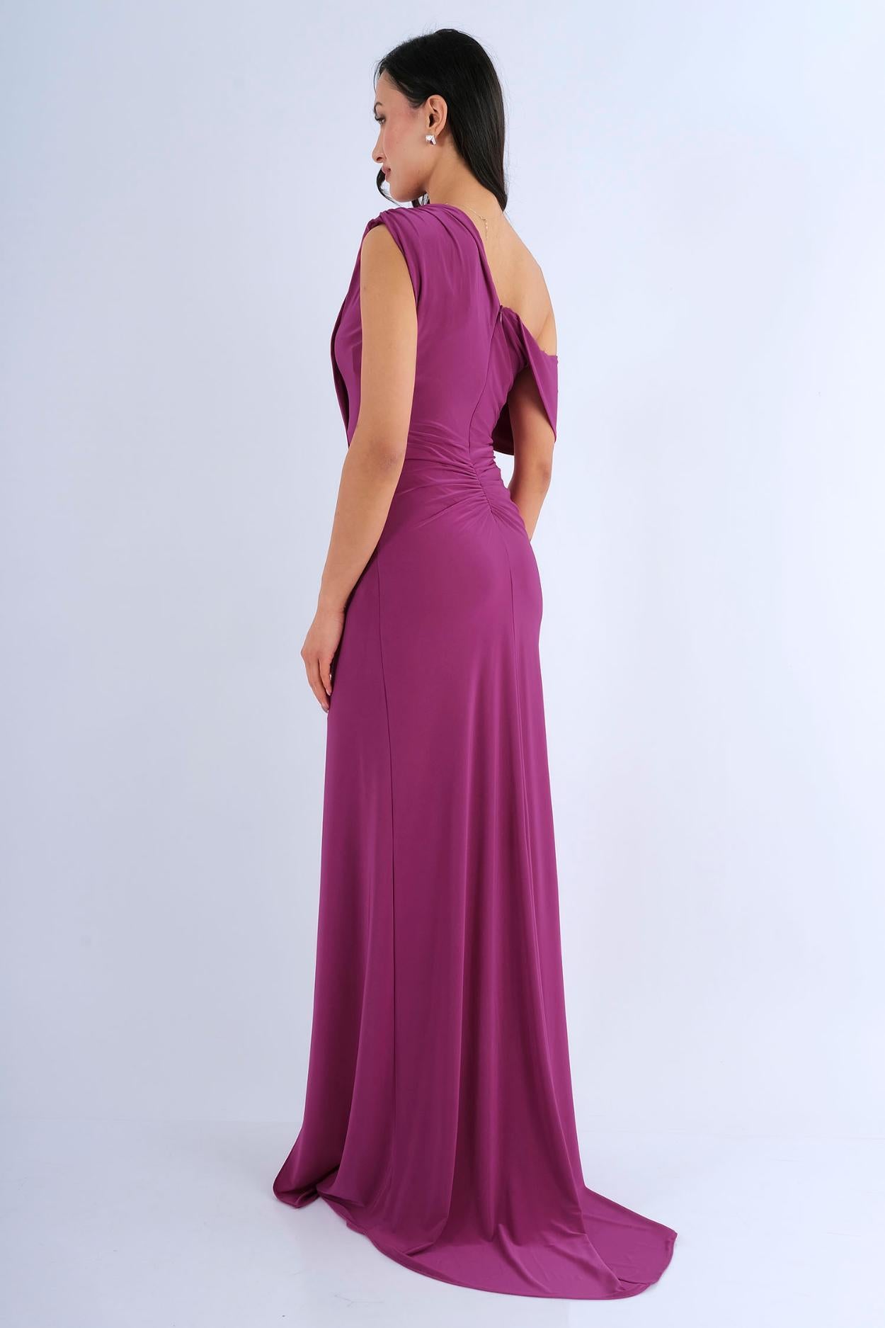 Robe longue épaule drapée sirène - vue face