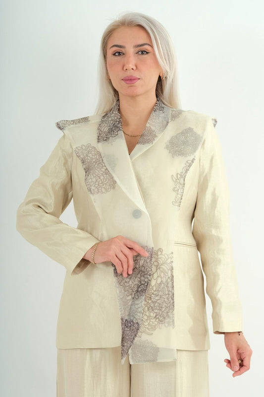 Blazer Col Mao Uni Bouton Doré — vue de face