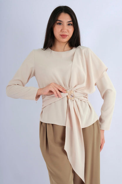 Haut manches longues ceinture nouée - vue face