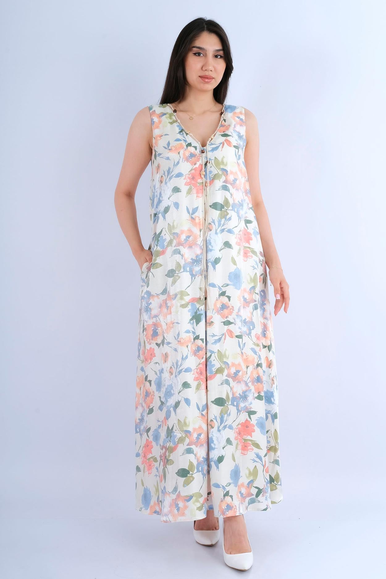 Robe midi chemisier ceinturée - vue avant
