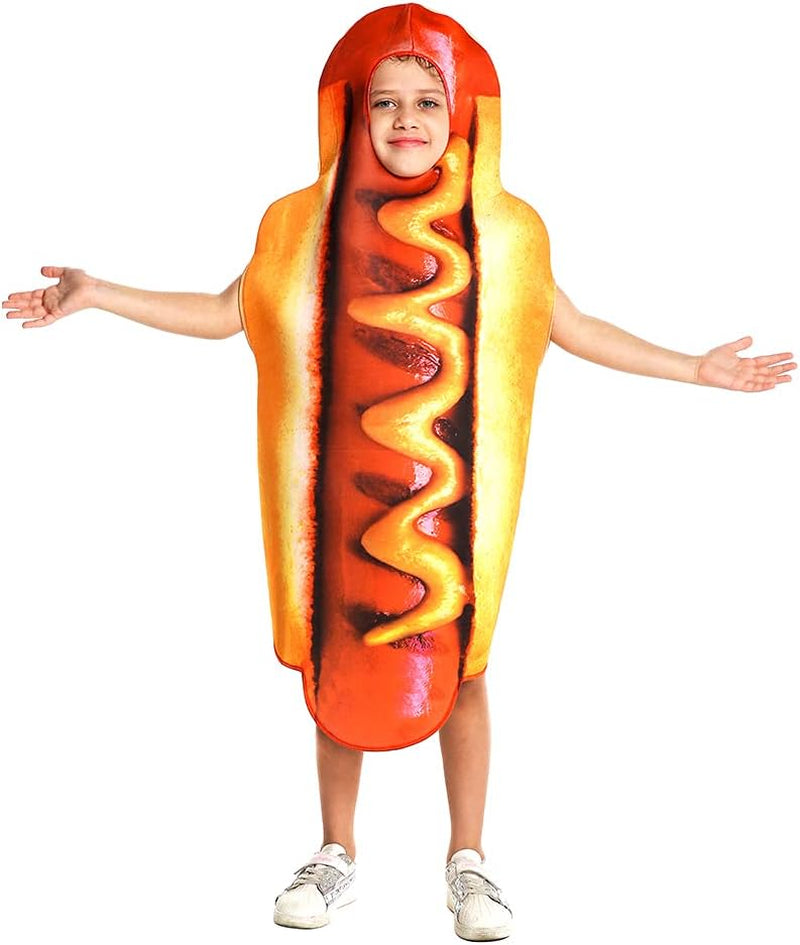Boy Hot Dog Costume Role Play Food Hotdog Jumpsuit Cosplay Kids Girl Halloween Costumes (Fit 4-8 Years Old)
