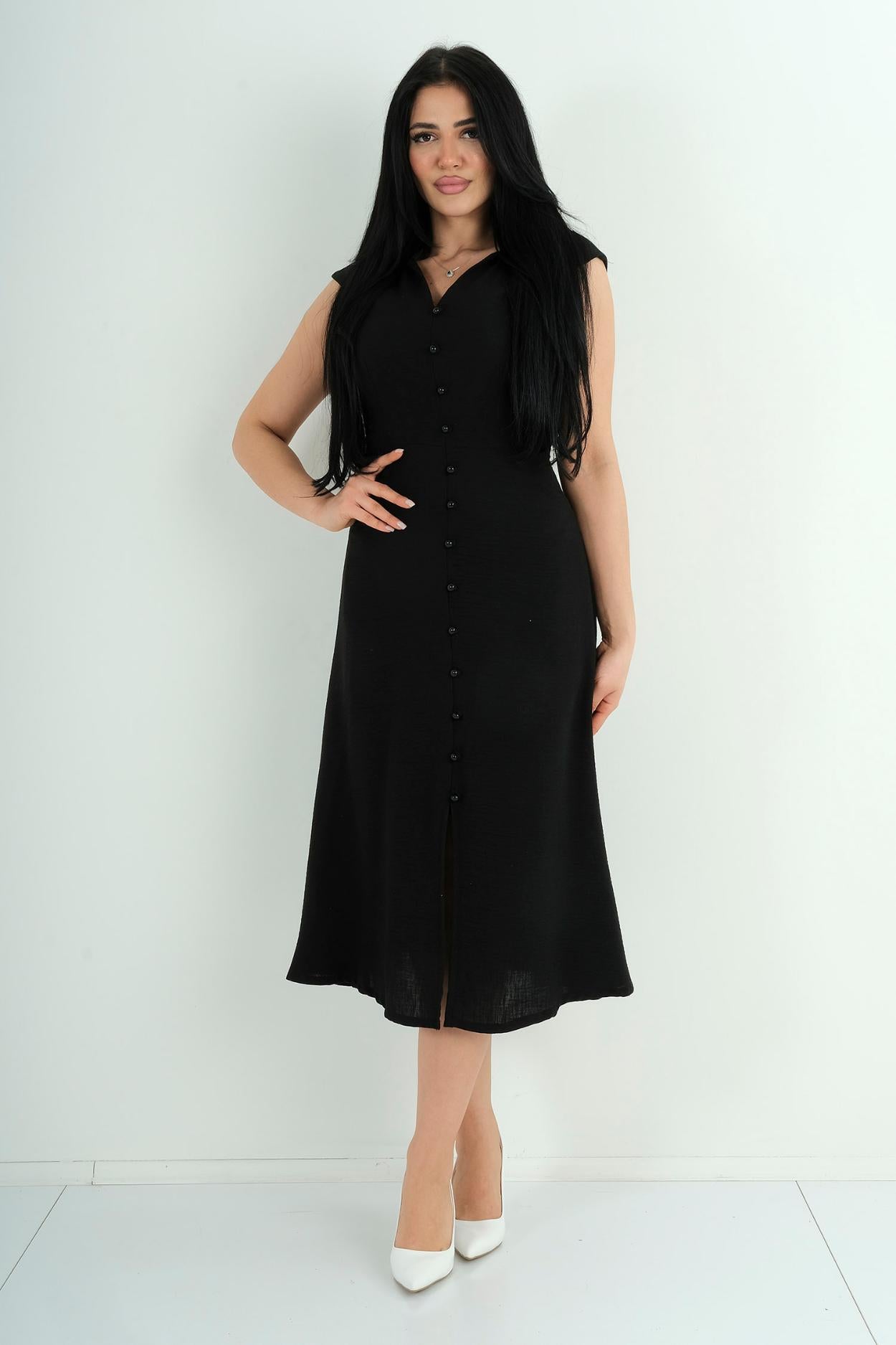 Robe midi fluide sans manches - vue avant