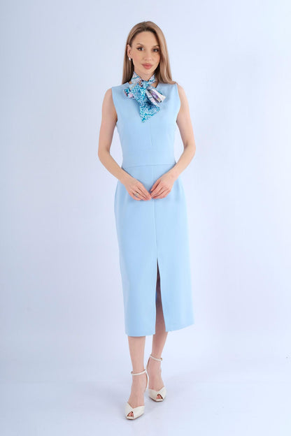Robe courte bulle boutonnée col chemisier - vue avant