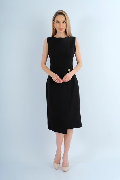 Robe longue oversize col rond poches brodées - vue avant
