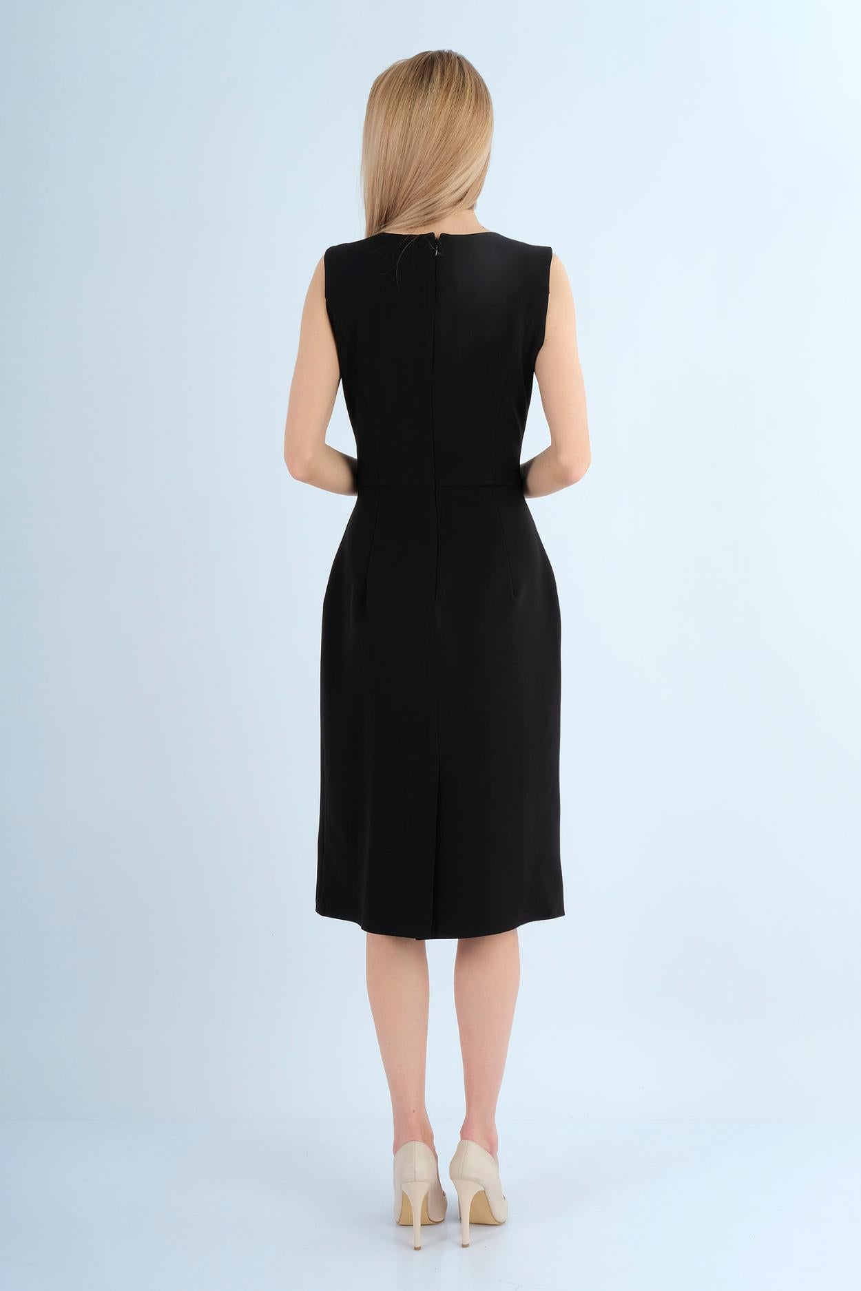 Robe longue oversize col rond poches brodées - vue arrière