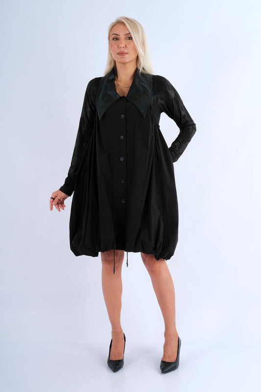 Robe longue plissée off-shoulder manches bouffantes bleu ciel - vue avant