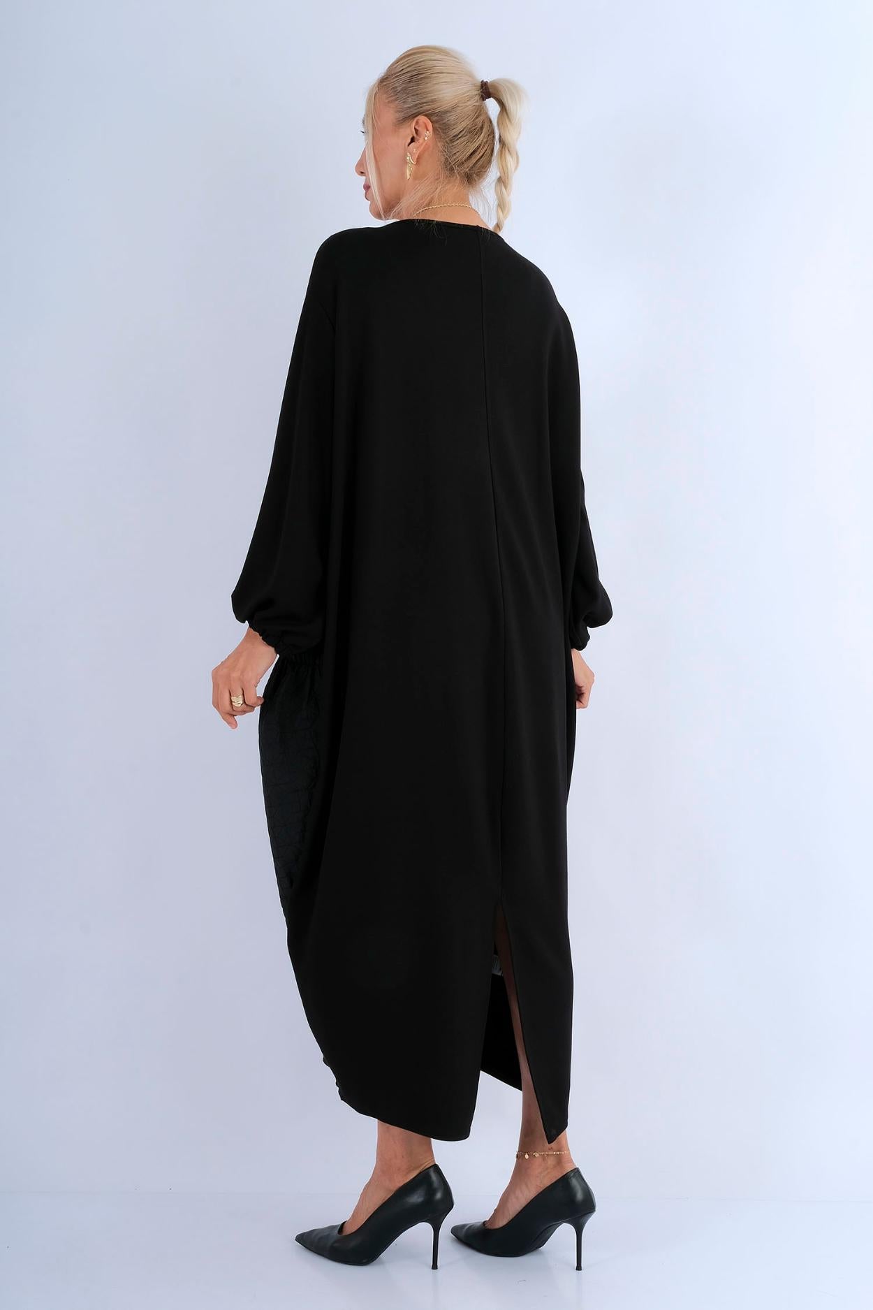 Robe longue plissée off-shoulder manches bouffantes - vue arrière